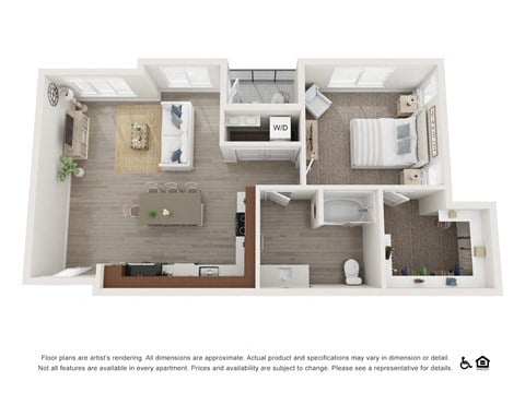 Floor plan for 1 bed, 1 bath, 790 sqft